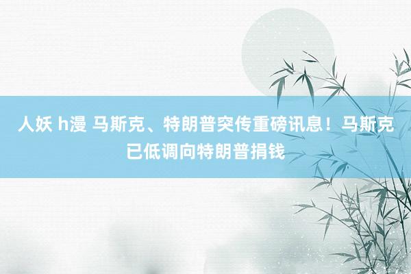 人妖 h漫 马斯克、特朗普突传重磅讯息！马斯克已低调向特朗普捐钱