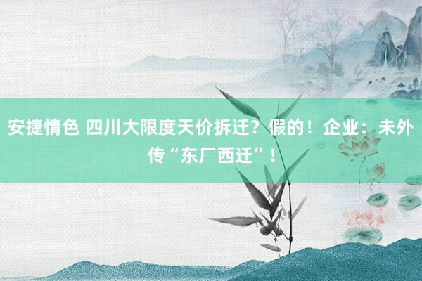 安捷情色 四川大限度天价拆迁？假的！企业：未外传“东厂西迁”！